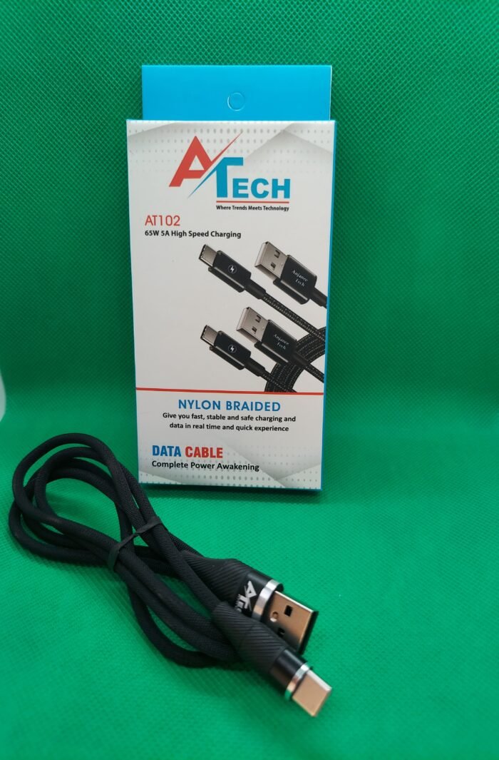 A Tech - 101 - 65 Watt USB A To Type C Braided Cable - Image 1