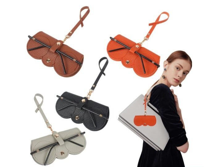 Leather Sunglasses Case with Button Clip - Color Brown - Image 3