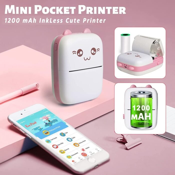 Mini Thermal Printer| Inkless Bluetooth Pocket Printer for Prints Picture List Memo Receipt Tags Barcode Labels Compatible with iOS, Android - Image 8