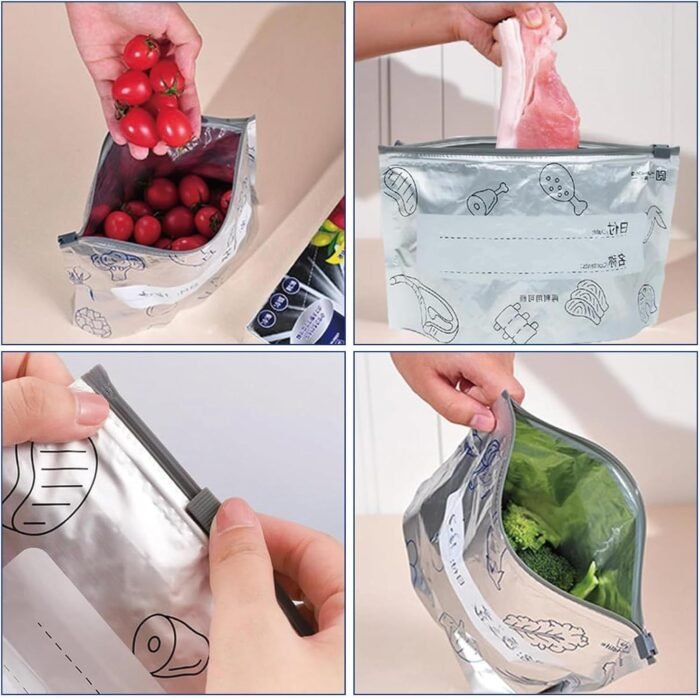 10 PCS Reusable Aluminum Food Storage Bag, Stand Up Foil Sealable Bags with Zip Lock,Food Storage Preservation Bags, Leakproof Aluminium Foil Fresh keeping Bag for Vegetables  etc - Image 1