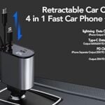 120W Fast Car Charger (2025 New Version) with 80CM Retractable Type-C Charging for 4 Devices – Universal Car Mobile Charger for All Smartphones & Tablets (Car Charger)