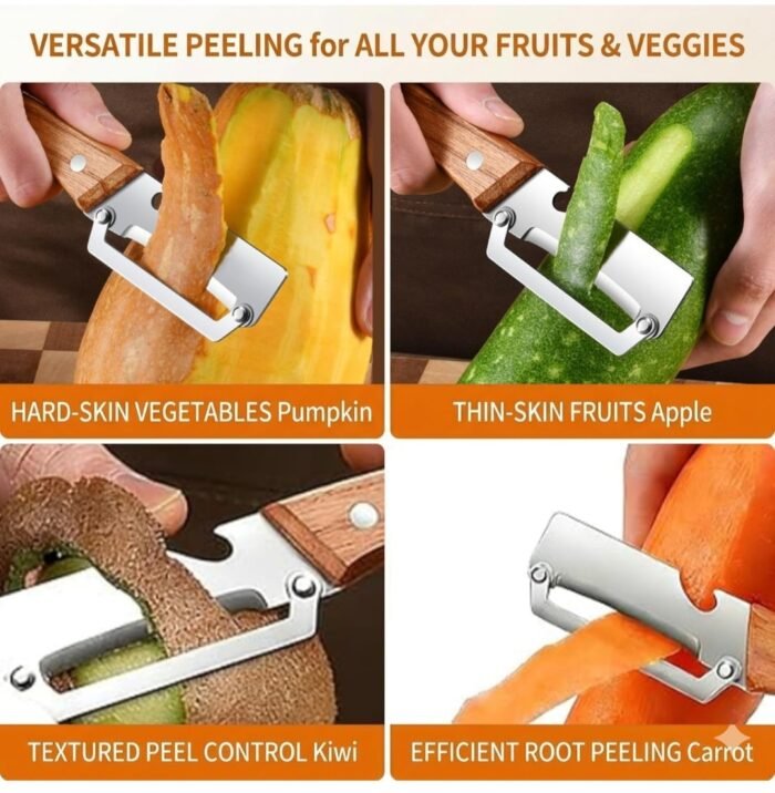 Vegetable Peeler with Wooden Handle, Premium Stainless Steel Peeler with Built-in Bottle Opener, Multifunctional Kitchen Tool for Potato, Apple, Carrot, Pumpkin, 2-in-1 - Image 7