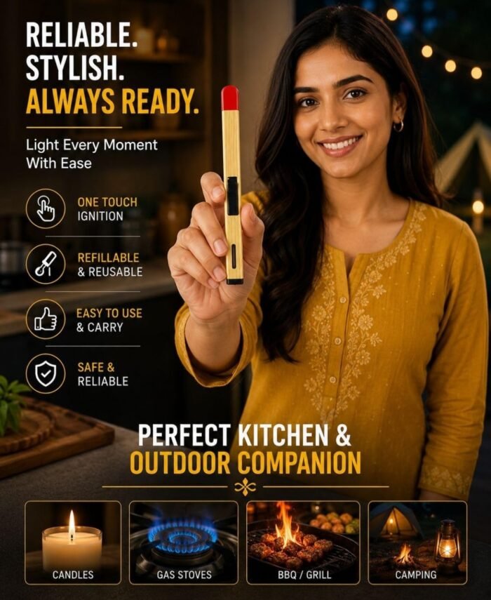 Matchstick Shaped Butane Lighter 20.5 cm, Refillable Long Handle Gas Lighter with One Touch Trigger, Visible Fuel Window & Hanging Ring for Kitchen Stove, BBQ, Candle and Camping Use - Image 4