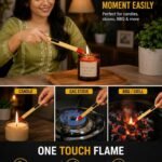 Matchstick Shaped Butane Lighter 20.5 cm, Refillable Long Handle Gas Lighter with One Touch Trigger, Visible Fuel Window & Hanging Ring for Kitchen Stove, BBQ, Candle and Camping Use