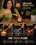 Matchstick Shaped Butane Lighter 20.5 cm, Refillable Long Handle Gas Lighter with One Touch Trigger, Visible Fuel Window & Hanging Ring for Kitchen Stove, BBQ, Candle and Camping Use
