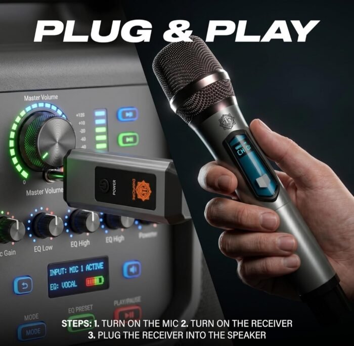UHF Wireless Dual Handheld Microphone System | Rechargeable Cordless Dual Mics with UHF Receiver & 6.35mm Jack | 30–60m Range for Karaoke, Stage Performances, Classrooms, Events & Parties - Image 5