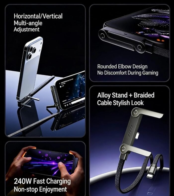 240W Fast Charge Cable with Built-in Phone Stand, - Image 3