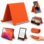Silicone Phone Stand with Aluminum Core, Foldable Rollable Mobile Holder, Multi-Angle Adjustable Desk Stand for Phone, Tablet, E-Reader, Travel, Anti-Slip Orange - Image 2