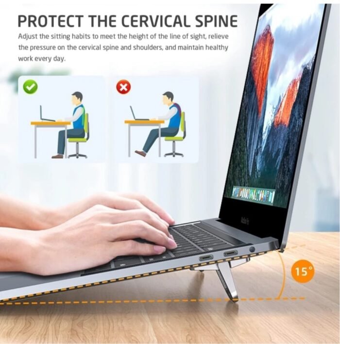 2PCS Invisible Metal Laptop Stand for Desk | Portable Mini Laptop Keyboard Riser | Compatible with MacBook, Dell, HP, Lenovo, Asus, Acer & More | Includes Extra Glue & Anti-Slip Pads - Image 5