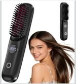 Cordless Hair Straightener Brush-Porta Eco Portable Straightening Brush For Travel,Mini Hot Ionic Straightener Comb For Women,Ceramic Coating,Lightweight For Touch-Ups,Usb Rechargeable