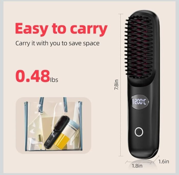 Cordless Hair Straightener Brush-Porta Eco Portable Straightening Brush For Travel,Mini Hot Ionic Straightener Comb For Women,Ceramic Coating,Lightweight For Touch-Ups,Usb Rechargeable - Image 4