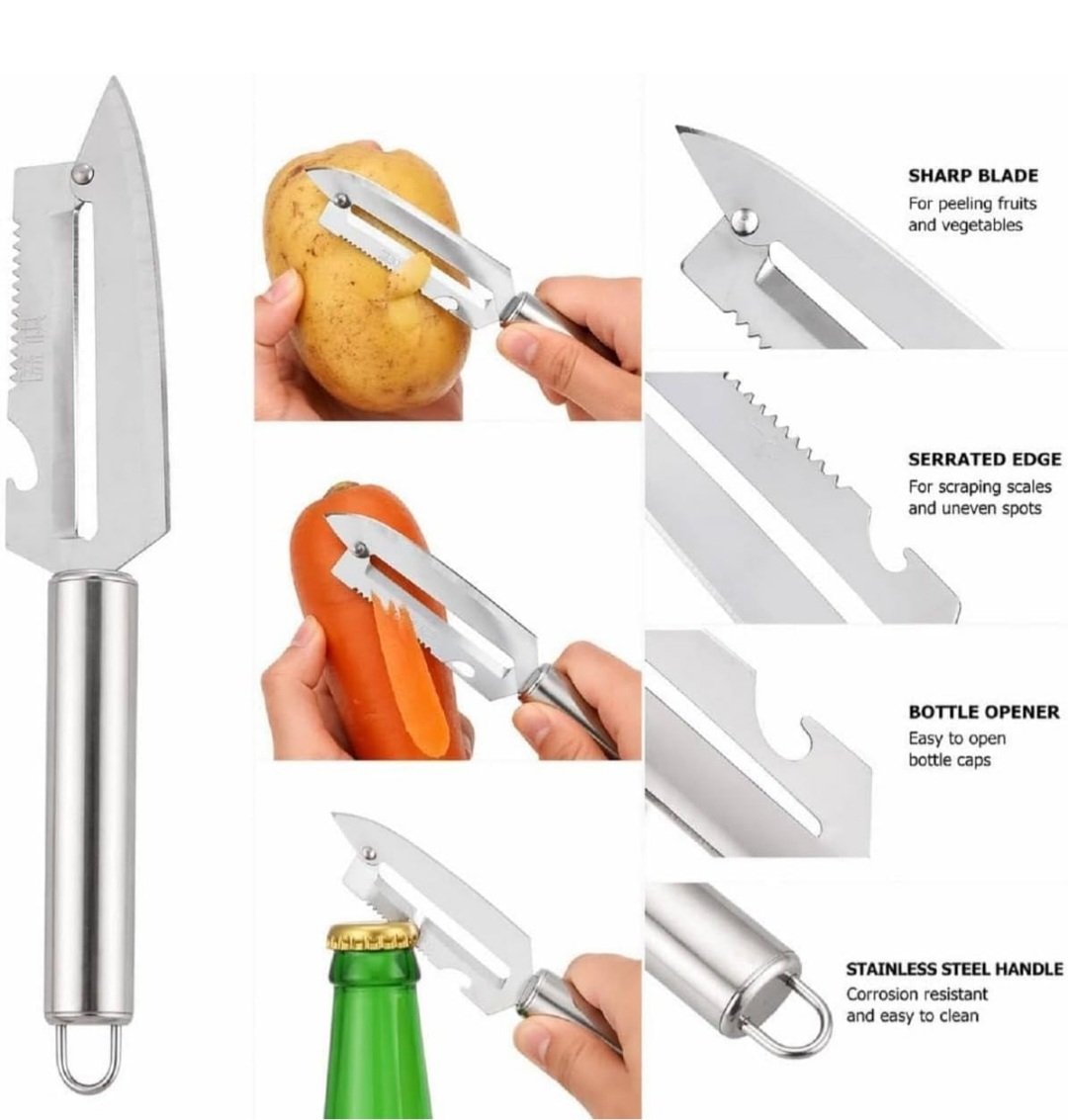 4 5-in-1 Multifunctional Vegetable Peeler – Stainless Steel Kitchen Peeler with Julienne Cutter, Serrated Blade, Fruit & Potato Peeler, Ergonomic Handle for Vegetables and Fruits - Image 1