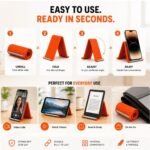 Silicone Phone Stand with Aluminum Core, Foldable Rollable Mobile Holder, Multi-Angle Adjustable Desk Stand for Phone, Tablet, E-Reader, Travel, Anti-Slip Orange