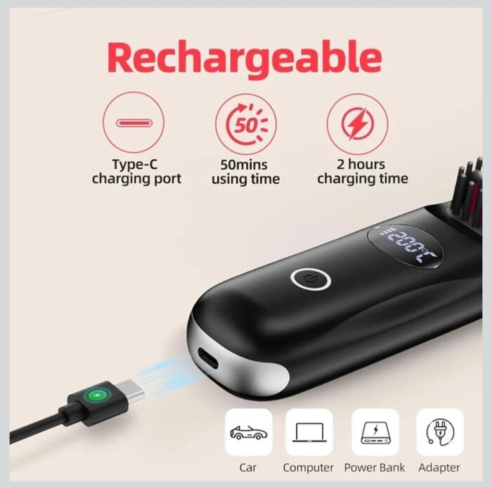 Cordless Hair Straightener Brush-Porta Eco Portable Straightening Brush For Travel,Mini Hot Ionic Straightener Comb For Women,Ceramic Coating,Lightweight For Touch-Ups,Usb Rechargeable - Image 6