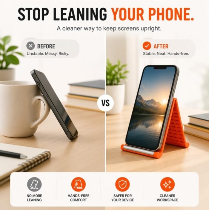 Silicone Phone Stand with Aluminum Core, Foldable Rollable Mobile Holder, Multi-Angle Adjustable Desk Stand for Phone, Tablet, E-Reader, Travel, Anti-Slip Orange - Image 6