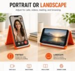 Silicone Phone Stand with Aluminum Core, Foldable Rollable Mobile Holder, Multi-Angle Adjustable Desk Stand for Phone, Tablet, E-Reader, Travel, Anti-Slip Orange - Image 8