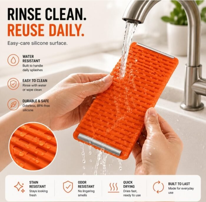 Silicone Phone Stand with Aluminum Core, Foldable Rollable Mobile Holder, Multi-Angle Adjustable Desk Stand for Phone, Tablet, E-Reader, Travel, Anti-Slip Orange - Image 10