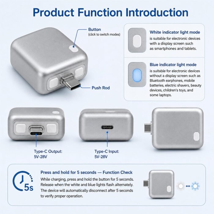 USB-C Smart Auto Eject Charging Adapter with LED Indicator, Intelligent Power Control, Automatic Power Cut & Overcharge Protection for Phones, Tablets and USB-C Laptops - Image 8