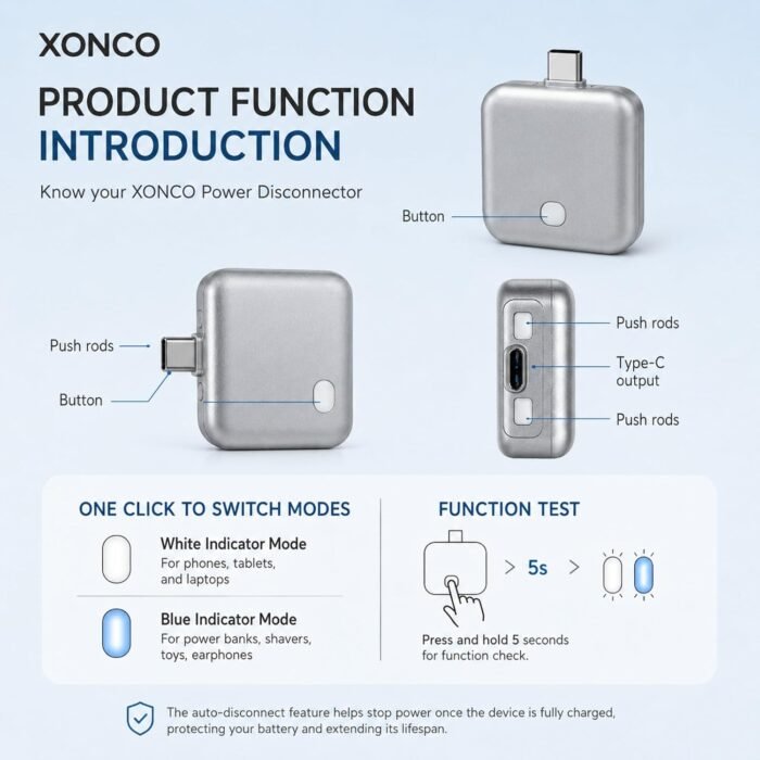 USB-C Smart Auto Eject Charging Adapter with LED Indicator, Intelligent Power Control, Automatic Power Cut & Overcharge Protection for Phones, Tablets and USB-C Laptops - Image 5