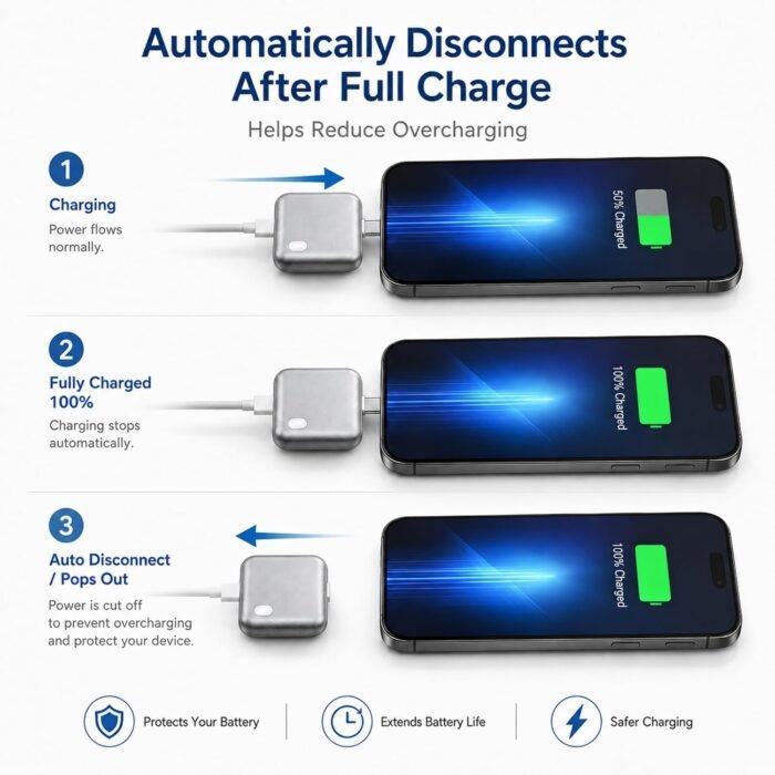 USB-C Smart Auto Eject Charging Adapter with LED Indicator, Intelligent Power Control, Automatic Power Cut & Overcharge Protection for Phones, Tablets and USB-C Laptops - Image 2