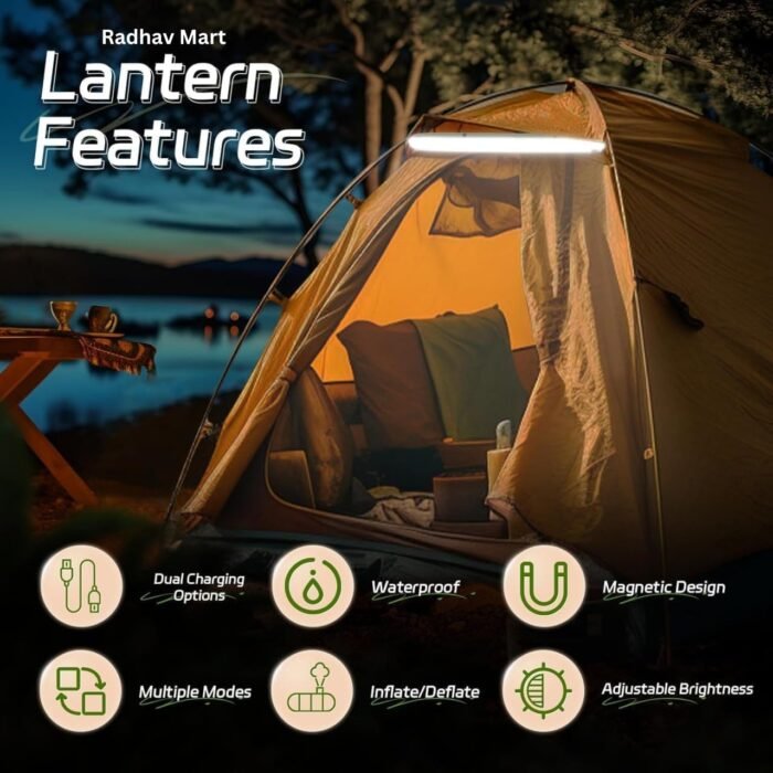 Inflatable Solar Tubelight | Solar Lantern Light | USB Rechargeable Light | 4 Lighting Modes | IP66 Waterproof | Portable and Lightweight Tent Light | Power Bank | Portable, Foldable Camping Light - Image 4